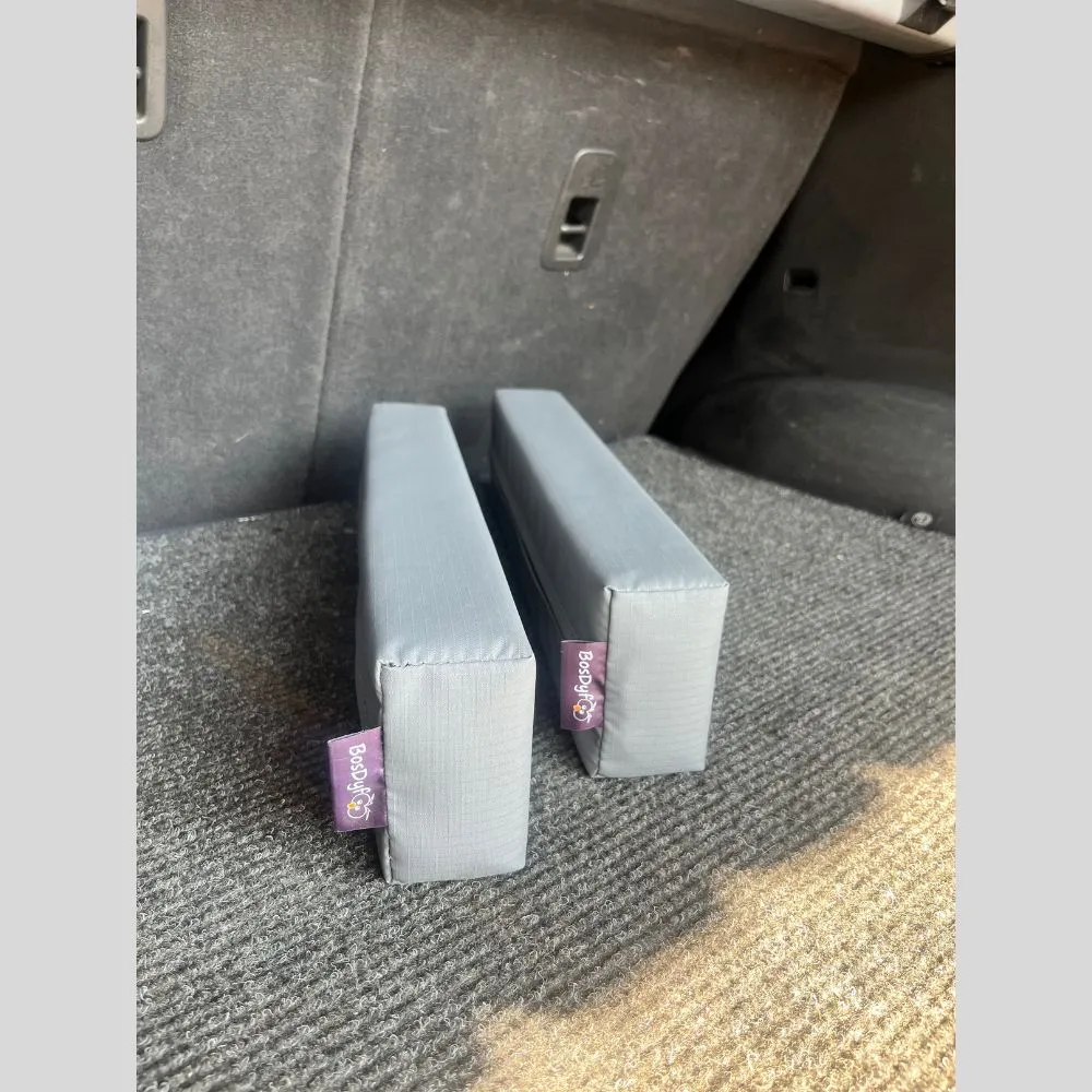 BootGrip mini is a versatile and flexible rectangular foam block, covered with ripstop material. It also has a velcro strip so that it can stick to carpets. We use this to secure cargo in vehicles.